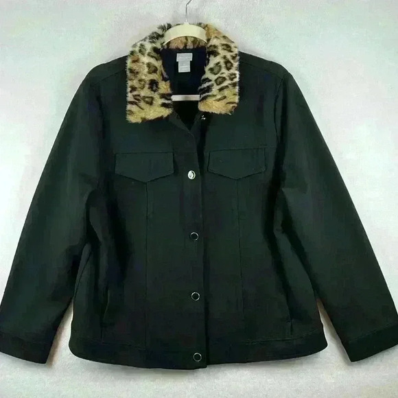 Chico's Women's Ponte Jacket Size 3 (XL16) Black Removable Collar Button Front - Picture 1 of 10